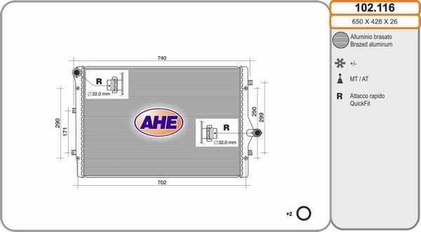 AHE 102.116 - Radiator, engine cooling car-mod.net
