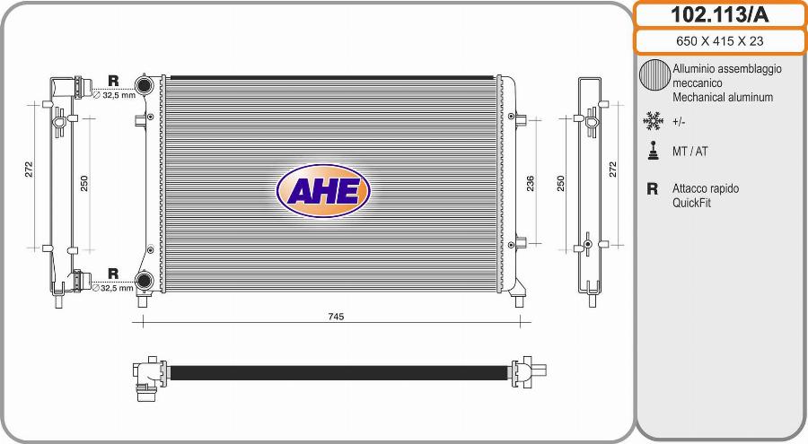 AHE 102.113/A - Radiator, engine cooling car-mod.net