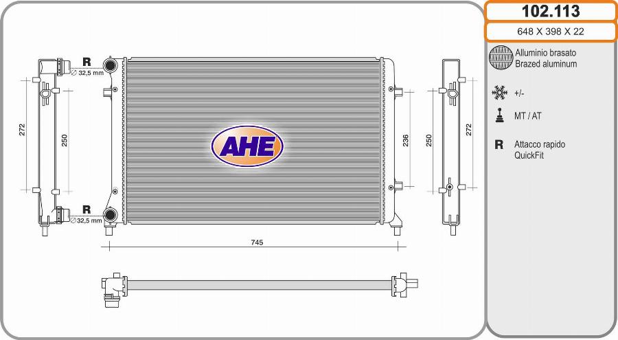 AHE 102.113 - Radiator, engine cooling car-mod.net