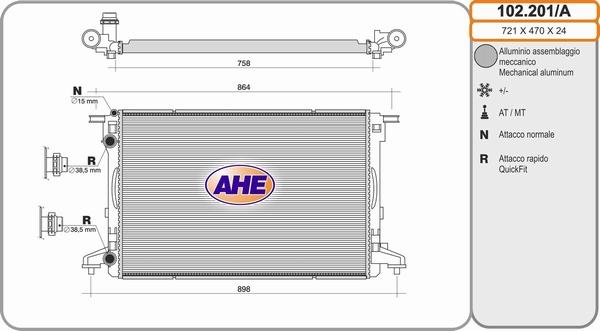 AHE 102.201/A - Radiator, engine cooling car-mod.net