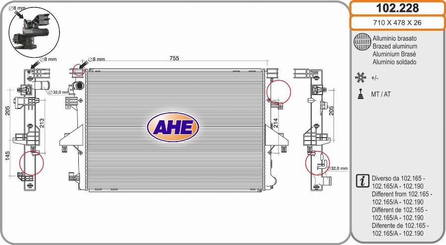 AHE 102.228 - Radiator, engine cooling car-mod.net