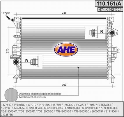 AHE 110.151/A - Radiator, engine cooling car-mod.net