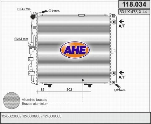 AHE 118.034 - Radiator, engine cooling car-mod.net