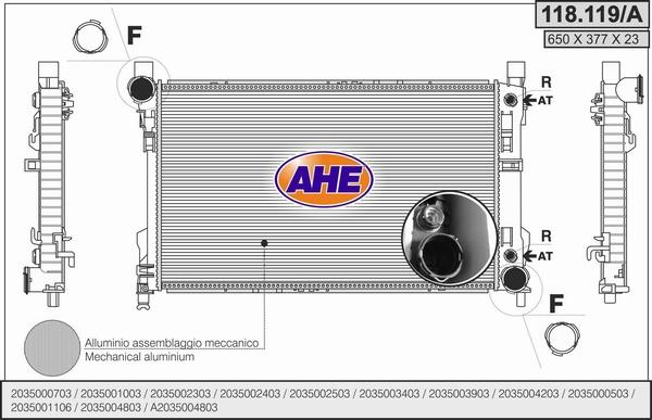 AHE 118.119/A - Radiator, engine cooling car-mod.net