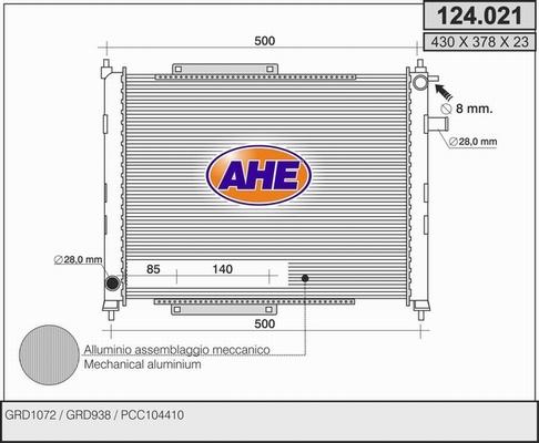AHE 124.021 - Radiator, engine cooling car-mod.net