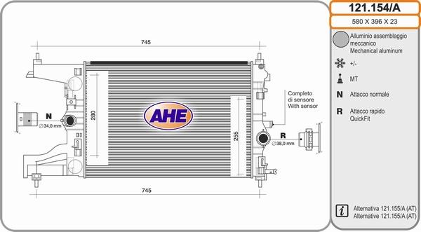 AHE 121.154/A - Radiator, engine cooling car-mod.net