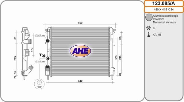 AHE 123.085/A - Radiator, engine cooling car-mod.net