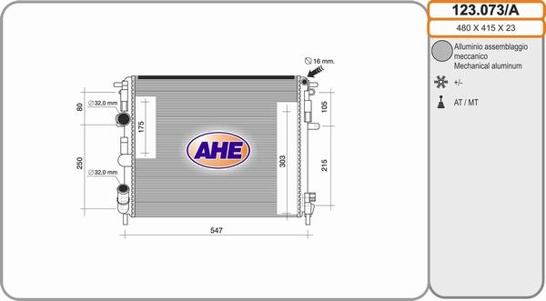 AHE 123.073/A - Radiator, engine cooling car-mod.net
