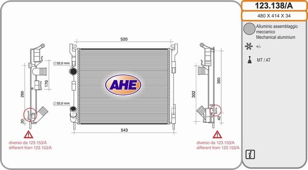 AHE 123.138/A - Radiator, engine cooling car-mod.net