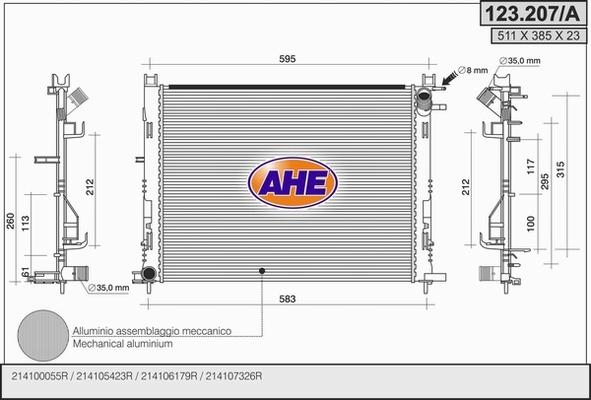 AHE 123.207/A - Radiator, engine cooling car-mod.net