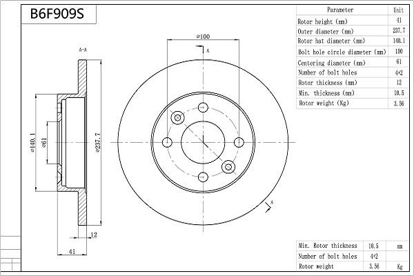 AISIN B6F909S - Brake Disc car-mod.net