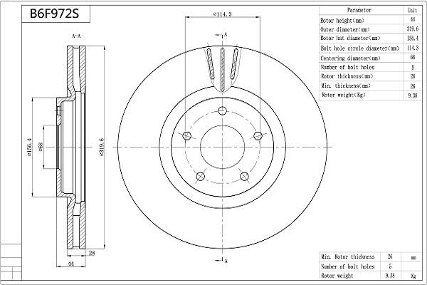 AISIN B6F927S - Brake Disc car-mod.net