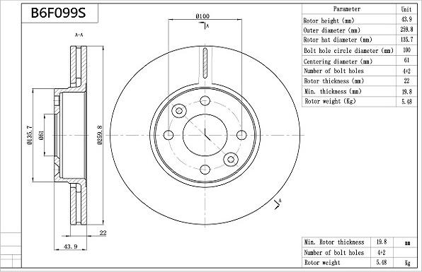 AISIN B6F099S - Brake Disc car-mod.net