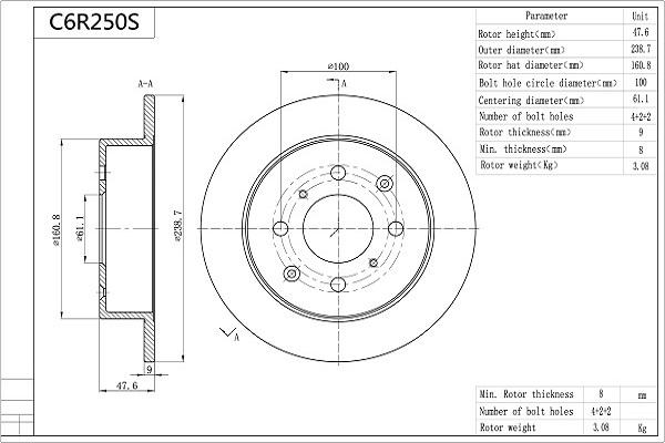 AISIN C6R250S - Brake Disc car-mod.net