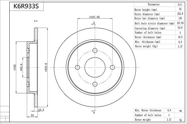 AISIN K6R933S - Brake Disc car-mod.net