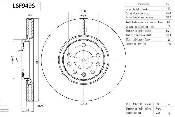 AISIN L6F949S - Brake Disc car-mod.net
