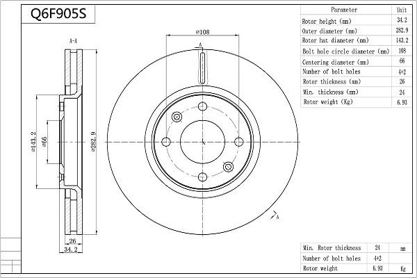 AISIN Q6F905S - Brake Disc car-mod.net