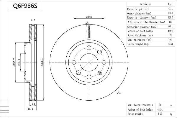 AISIN Q6F986S - Brake Disc car-mod.net