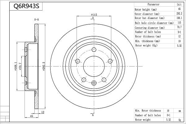 AISIN Q6R943S - Brake Disc car-mod.net