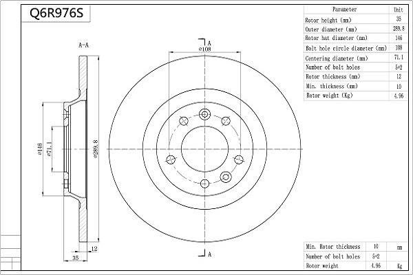 AISIN Q6R976S - Brake Disc car-mod.net