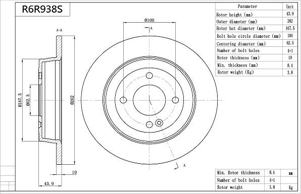 AISIN R6R938S - Brake Disc car-mod.net