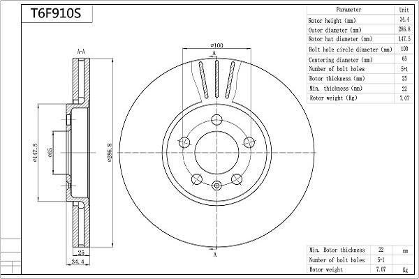 AISIN T6F910S - Brake Disc car-mod.net