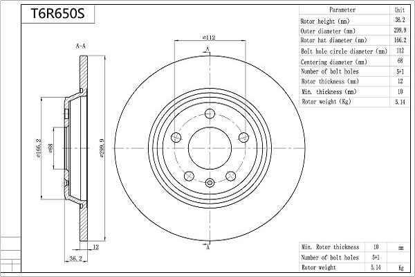 AISIN T6R650S - Brake Disc car-mod.net