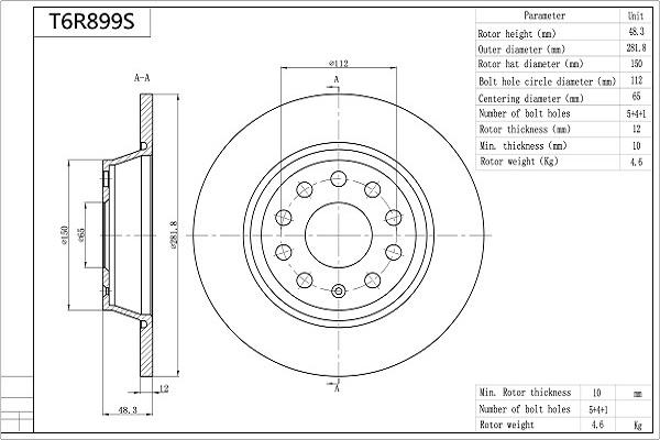 AISIN T6R899S - Brake Disc car-mod.net