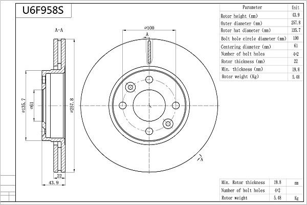 AISIN U6F958S - Brake Disc car-mod.net