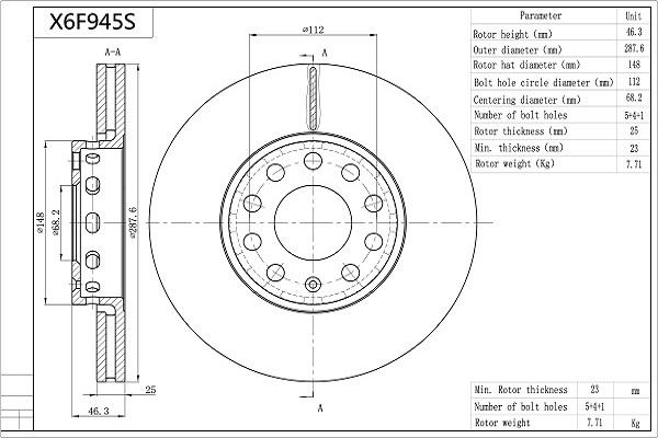 AISIN X6F945S - Brake Disc car-mod.net
