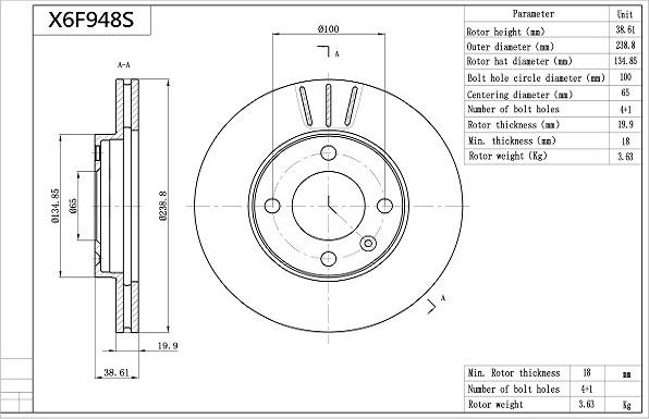AISIN X6F948S - Brake Disc car-mod.net