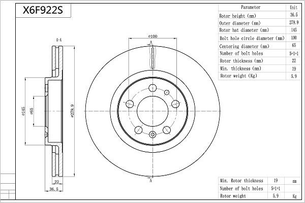 AISIN X6F922S - Brake Disc car-mod.net