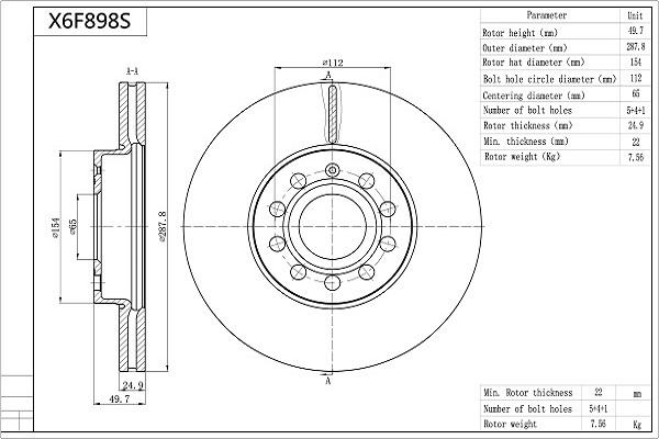AISIN X6F898S - Brake Disc car-mod.net