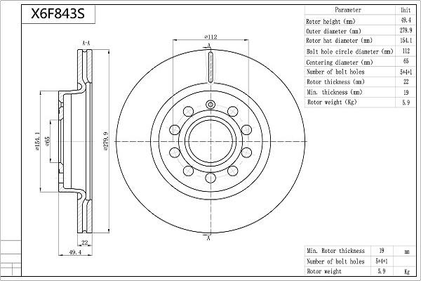 AISIN X6F843S - Brake Disc car-mod.net