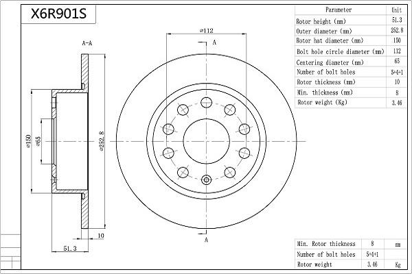 AISIN X6R901S - Brake Disc car-mod.net