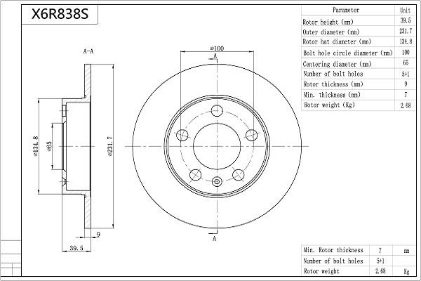 AISIN X6R838S - Brake Disc car-mod.net