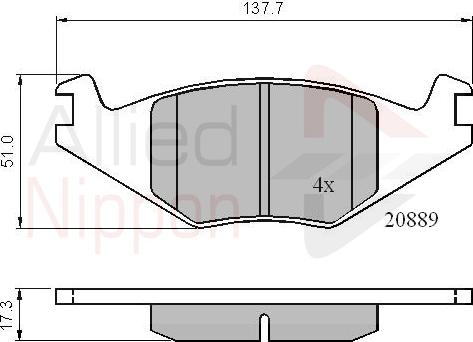 ALLIED NIPPON ADB0136 - Brake Pad Set, disc brake car-mod.net