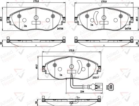 ALLIED NIPPON ADB12201 - Brake Pad Set, disc brake car-mod.net