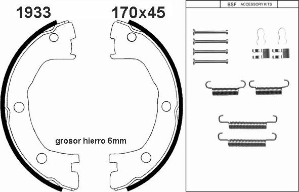 ANDEL A1933K - Brake Shoe Set, parking brake car-mod.net