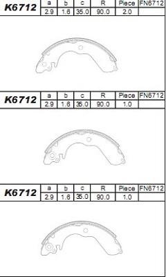 Asimco K6712 - Drum Brake Shoe Set car-mod.net