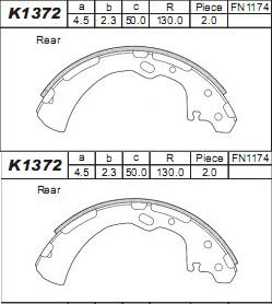 Asimco K1372 - Drum Brake Shoe Set car-mod.net
