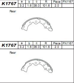 Asimco K1767 - Drum Brake Shoe Set car-mod.net