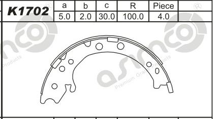 Asimco K1702 - Drum Brake Shoe Set car-mod.net