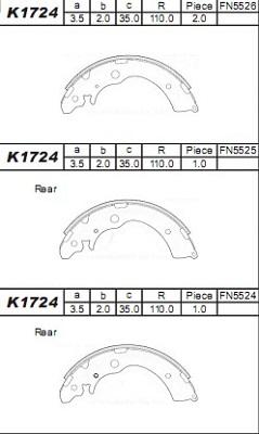 Asimco K1724 - Drum Brake Shoe Set car-mod.net