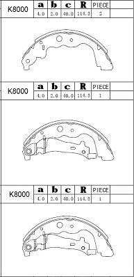 Asimco K8000 - Drum Brake Shoe Set car-mod.net