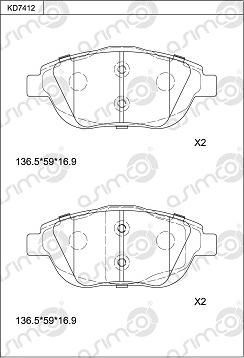Asimco KD7412 - Brake Pad Set, disc brake car-mod.net