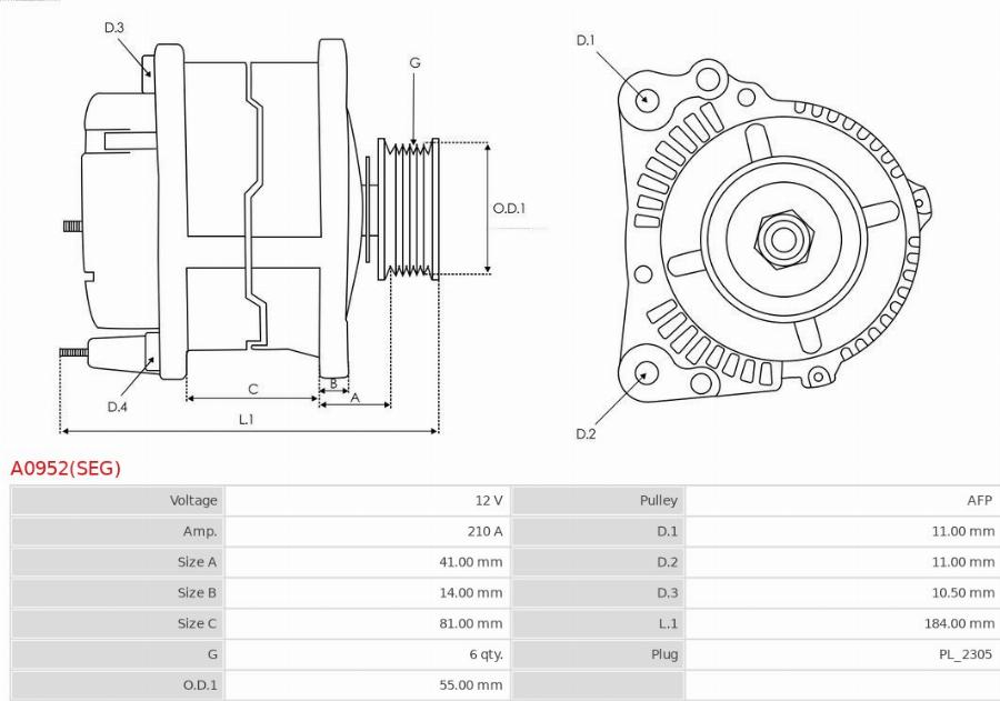 AS-PL A0952(SEG) - Alternator car-mod.net