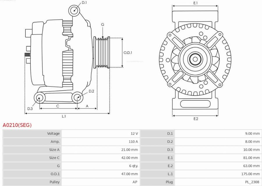 AS-PL A0210(SEG) - Alternator car-mod.net