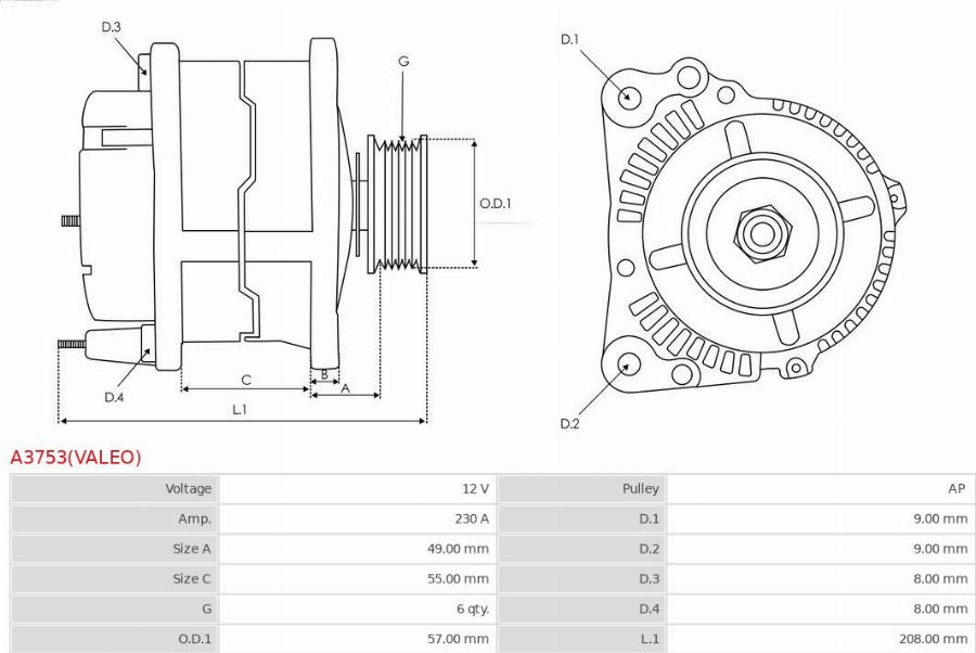 AS-PL A3753(VALEO) - Alternator car-mod.net