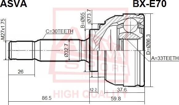 ASVA BX-E70 - CV Joint Kit, drive shaft car-mod.net